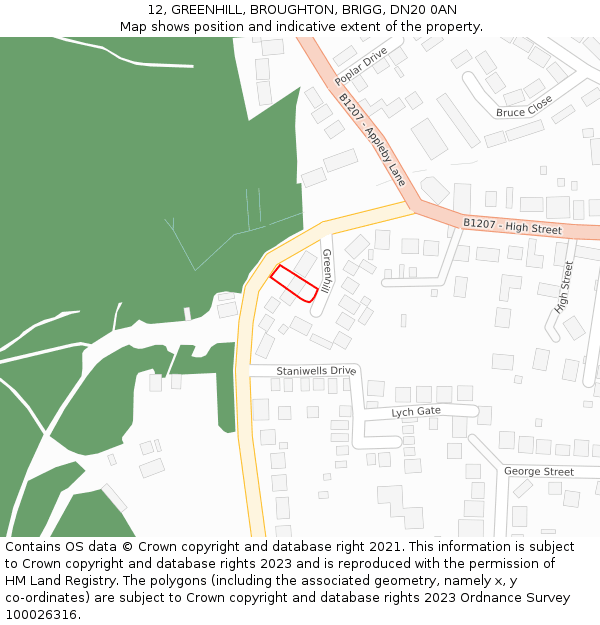 12, GREENHILL, BROUGHTON, BRIGG, DN20 0AN: Location map and indicative extent of plot