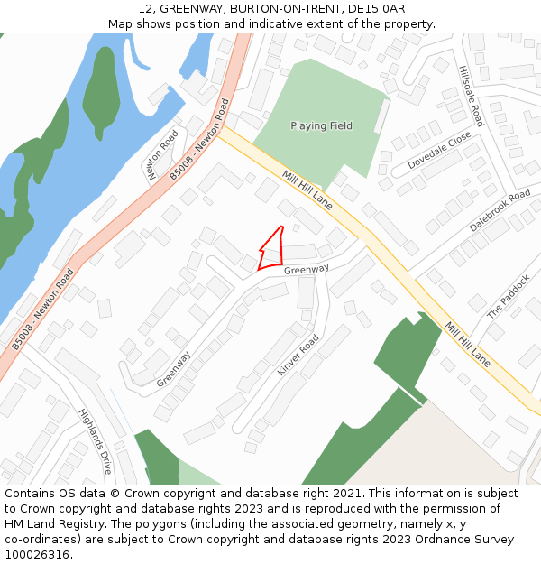 12, GREENWAY, BURTON-ON-TRENT, DE15 0AR: Location map and indicative extent of plot