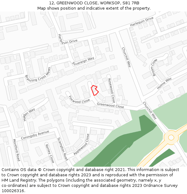 12, GREENWOOD CLOSE, WORKSOP, S81 7RB: Location map and indicative extent of plot