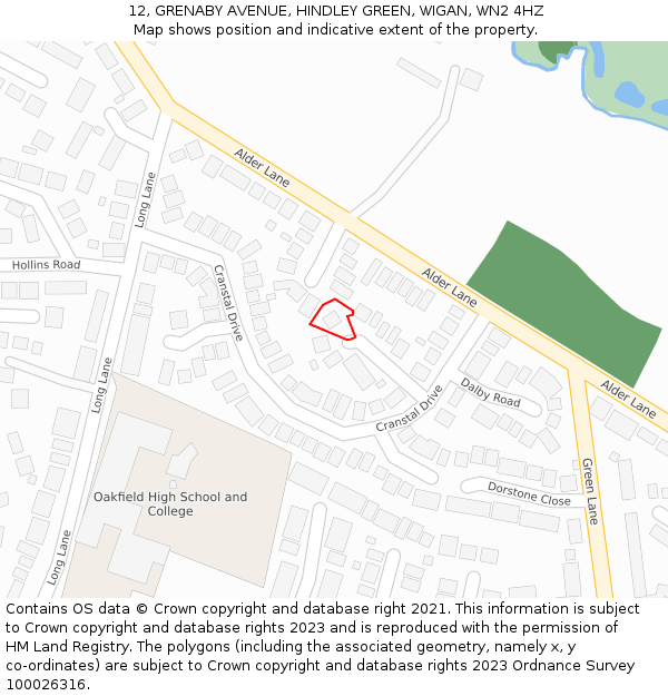 12, GRENABY AVENUE, HINDLEY GREEN, WIGAN, WN2 4HZ: Location map and indicative extent of plot