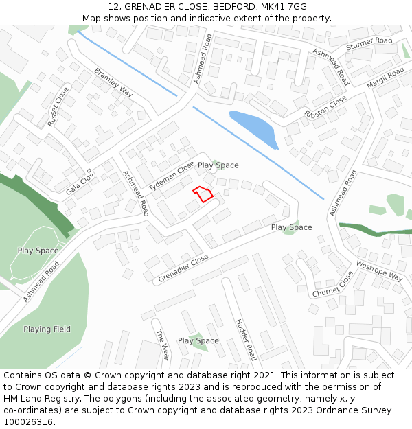 12, GRENADIER CLOSE, BEDFORD, MK41 7GG: Location map and indicative extent of plot