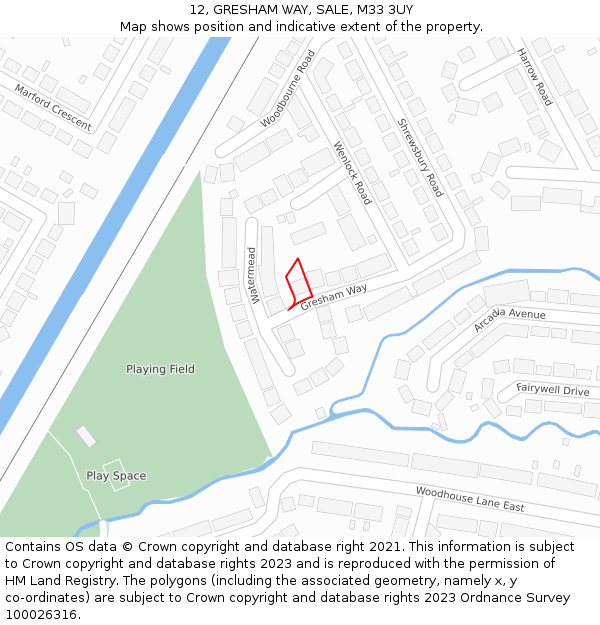 12, GRESHAM WAY, SALE, M33 3UY: Location map and indicative extent of plot
