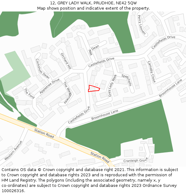 12, GREY LADY WALK, PRUDHOE, NE42 5QW: Location map and indicative extent of plot