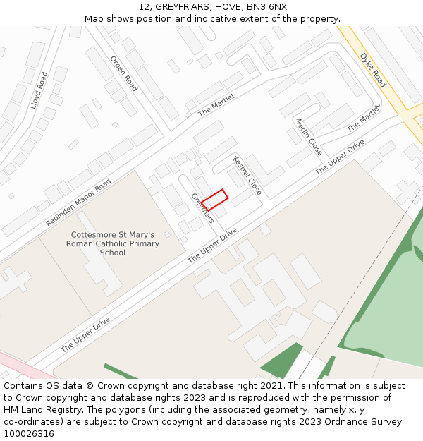 12, GREYFRIARS, HOVE, BN3 6NX: Location map and indicative extent of plot
