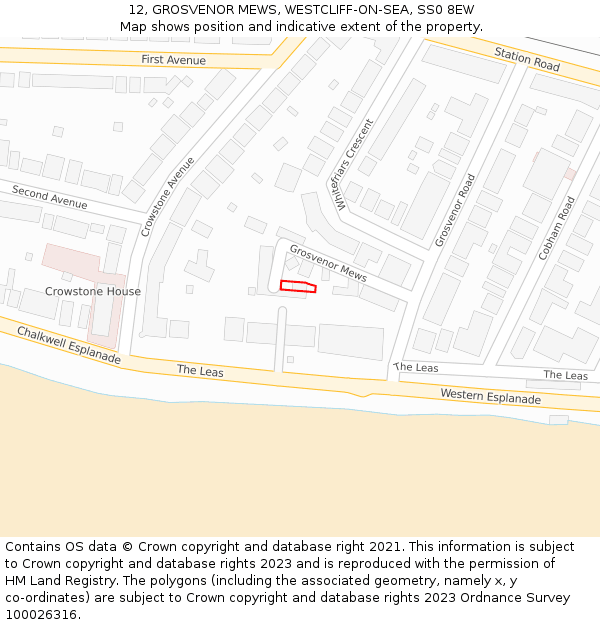 12, GROSVENOR MEWS, WESTCLIFF-ON-SEA, SS0 8EW: Location map and indicative extent of plot