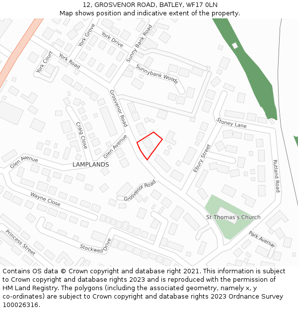 12, GROSVENOR ROAD, BATLEY, WF17 0LN: Location map and indicative extent of plot