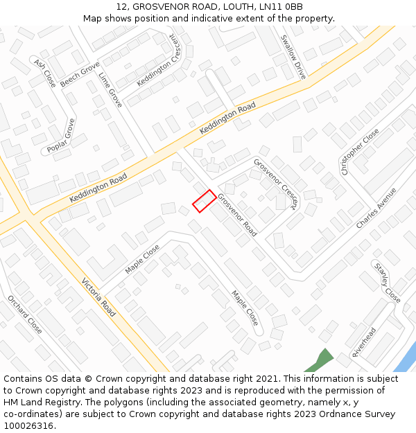 12, GROSVENOR ROAD, LOUTH, LN11 0BB: Location map and indicative extent of plot
