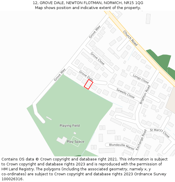12, GROVE DALE, NEWTON FLOTMAN, NORWICH, NR15 1QG: Location map and indicative extent of plot