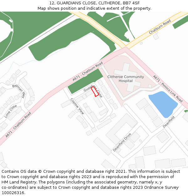 12, GUARDIANS CLOSE, CLITHEROE, BB7 4SF: Location map and indicative extent of plot