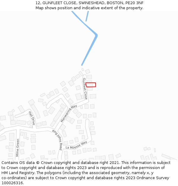 12, GUNFLEET CLOSE, SWINESHEAD, BOSTON, PE20 3NF: Location map and indicative extent of plot