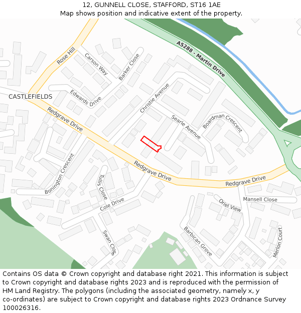 12, GUNNELL CLOSE, STAFFORD, ST16 1AE: Location map and indicative extent of plot