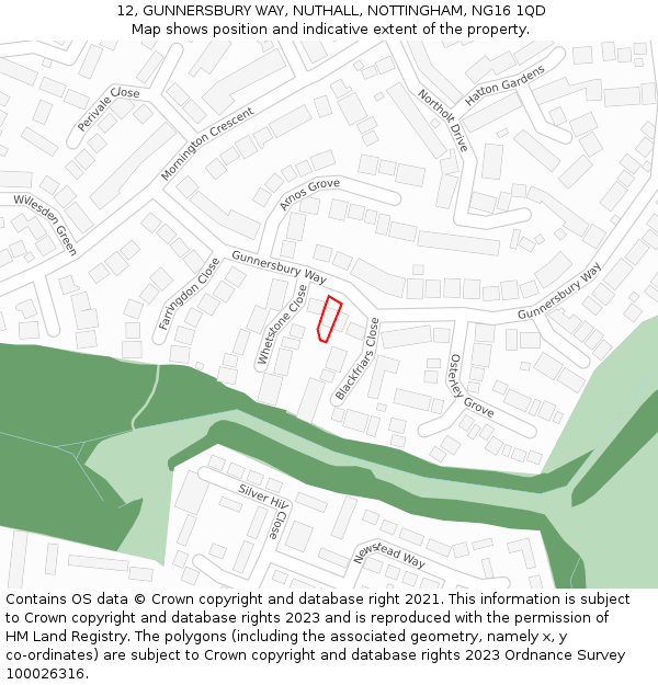 12, GUNNERSBURY WAY, NUTHALL, NOTTINGHAM, NG16 1QD: Location map and indicative extent of plot