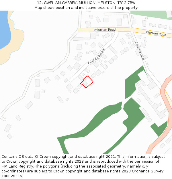 12, GWEL AN GARREK, MULLION, HELSTON, TR12 7RW: Location map and indicative extent of plot