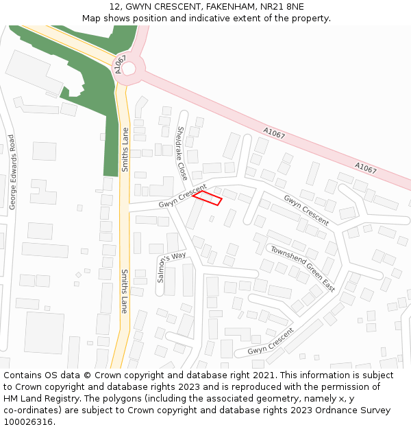 12, GWYN CRESCENT, FAKENHAM, NR21 8NE: Location map and indicative extent of plot