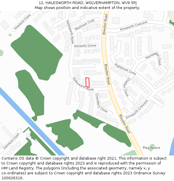 12, HALESWORTH ROAD, WOLVERHAMPTON, WV9 5PJ: Location map and indicative extent of plot