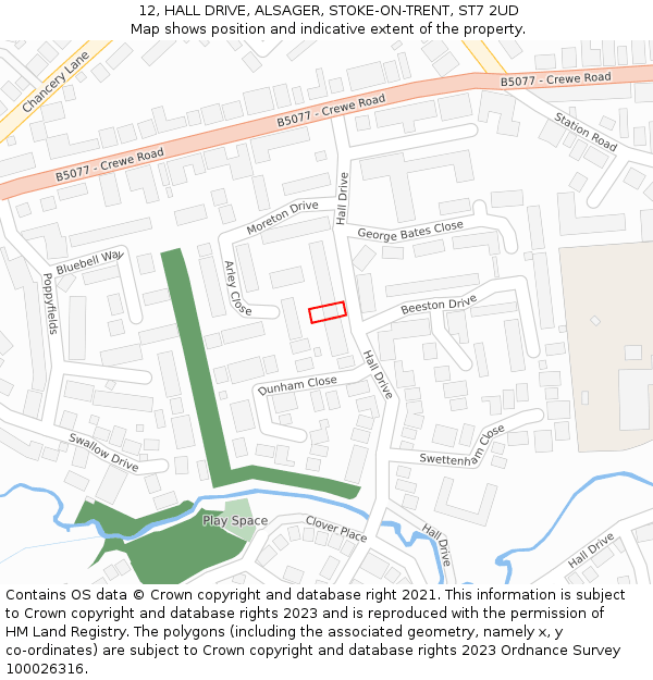 12, HALL DRIVE, ALSAGER, STOKE-ON-TRENT, ST7 2UD: Location map and indicative extent of plot