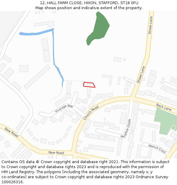 12, HALL FARM CLOSE, HIXON, STAFFORD, ST18 0FU: Location map and indicative extent of plot