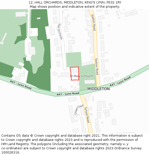 12, HALL ORCHARDS, MIDDLETON, KING'S LYNN, PE32 1RY: Location map and indicative extent of plot
