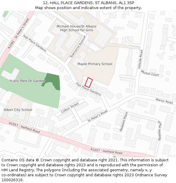 12, HALL PLACE GARDENS, ST ALBANS, AL1 3SP: Location map and indicative extent of plot