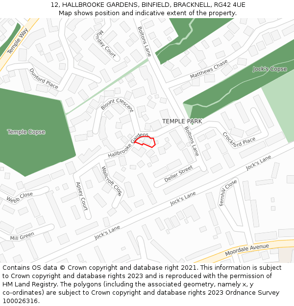 12, HALLBROOKE GARDENS, BINFIELD, BRACKNELL, RG42 4UE: Location map and indicative extent of plot