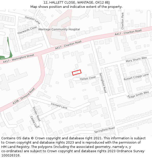 12, HALLETT CLOSE, WANTAGE, OX12 8EJ: Location map and indicative extent of plot