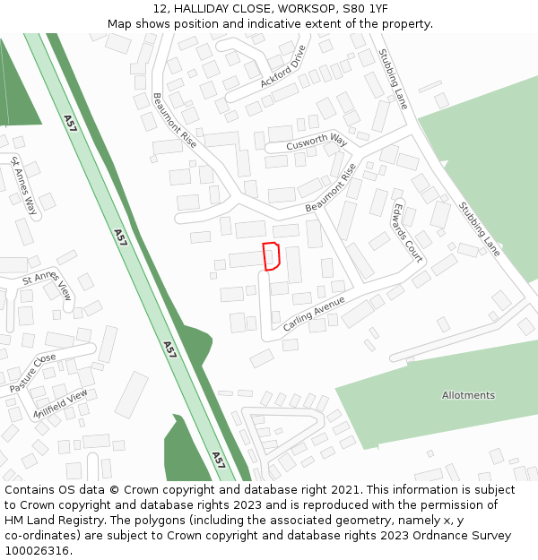12, HALLIDAY CLOSE, WORKSOP, S80 1YF: Location map and indicative extent of plot
