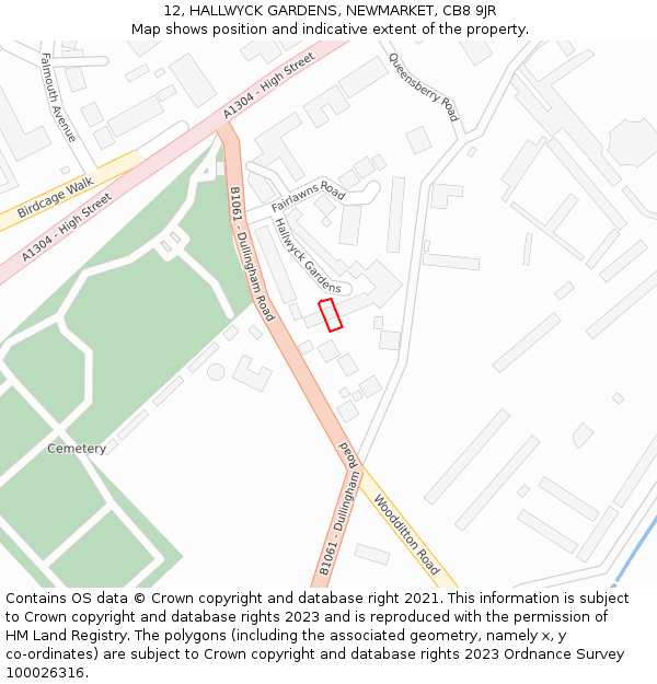 12, HALLWYCK GARDENS, NEWMARKET, CB8 9JR: Location map and indicative extent of plot