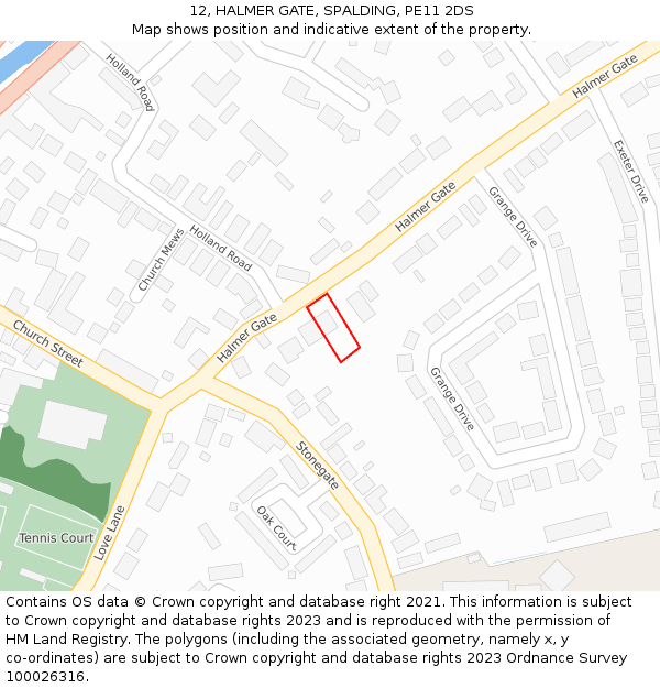 12, HALMER GATE, SPALDING, PE11 2DS: Location map and indicative extent of plot