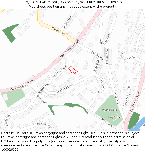 12, HALSTEAD CLOSE, RIPPONDEN, SOWERBY BRIDGE, HX6 4JQ: Location map and indicative extent of plot