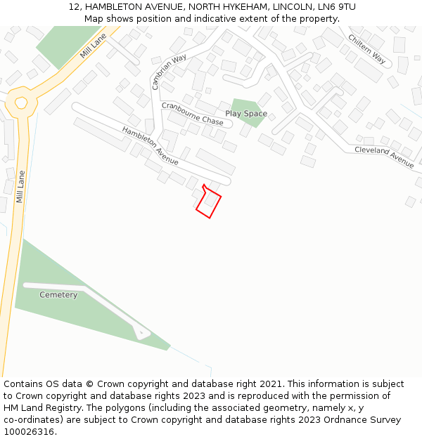 12, HAMBLETON AVENUE, NORTH HYKEHAM, LINCOLN, LN6 9TU: Location map and indicative extent of plot