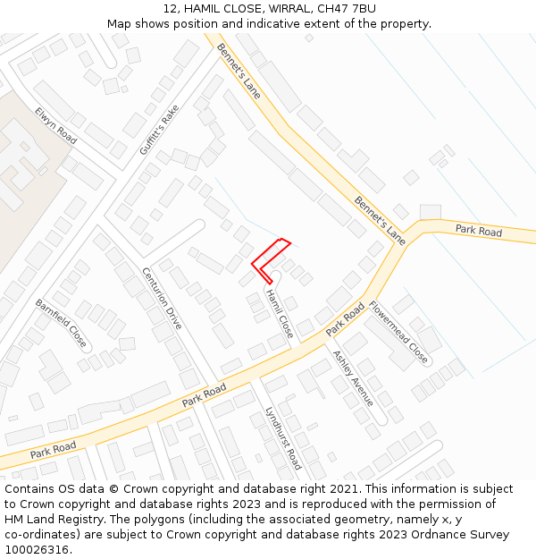 12, HAMIL CLOSE, WIRRAL, CH47 7BU: Location map and indicative extent of plot