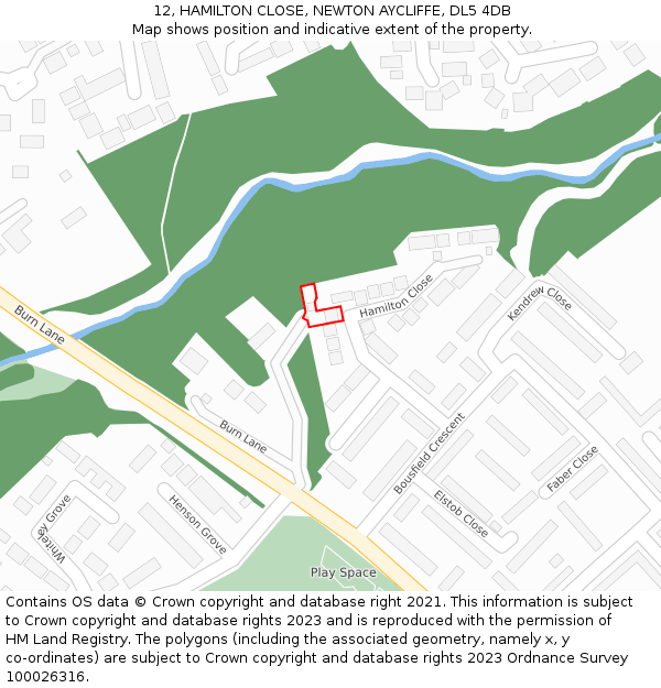 12, HAMILTON CLOSE, NEWTON AYCLIFFE, DL5 4DB: Location map and indicative extent of plot