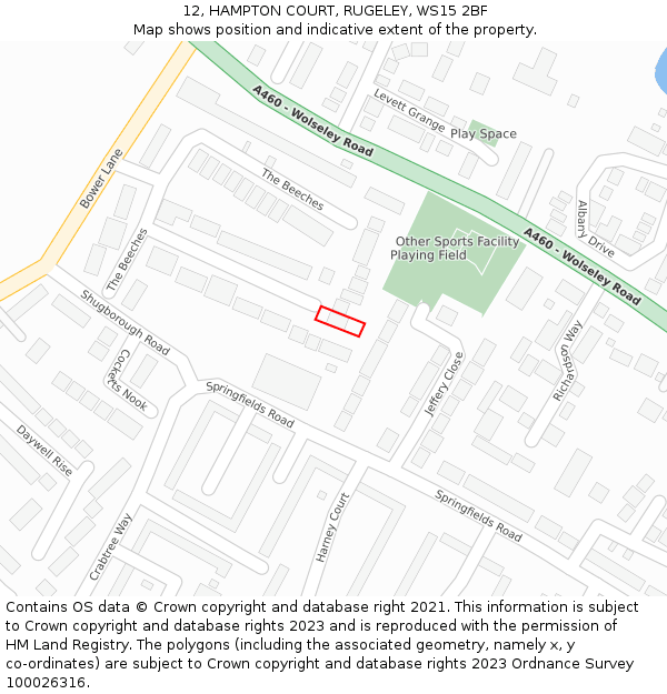 12, HAMPTON COURT, RUGELEY, WS15 2BF: Location map and indicative extent of plot