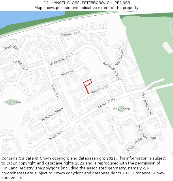 12, HANSEL CLOSE, PETERBOROUGH, PE2 9SR: Location map and indicative extent of plot