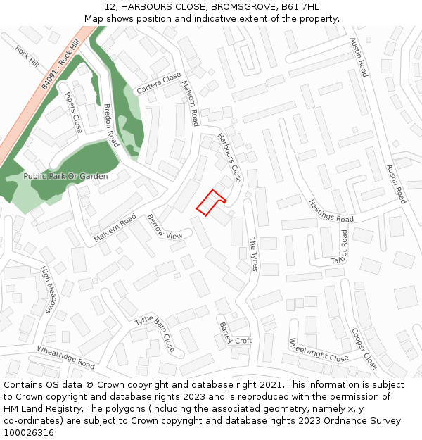 12, HARBOURS CLOSE, BROMSGROVE, B61 7HL: Location map and indicative extent of plot