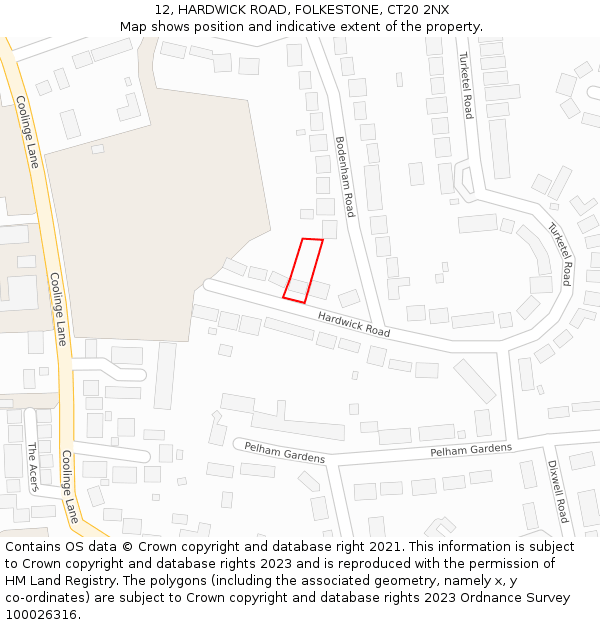 12, HARDWICK ROAD, FOLKESTONE, CT20 2NX: Location map and indicative extent of plot
