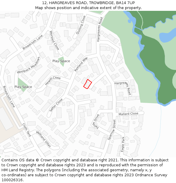 12, HARGREAVES ROAD, TROWBRIDGE, BA14 7UP: Location map and indicative extent of plot