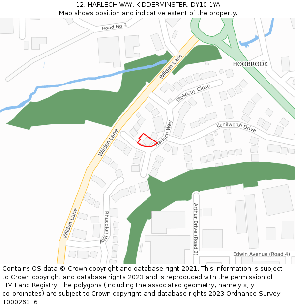 12, HARLECH WAY, KIDDERMINSTER, DY10 1YA: Location map and indicative extent of plot