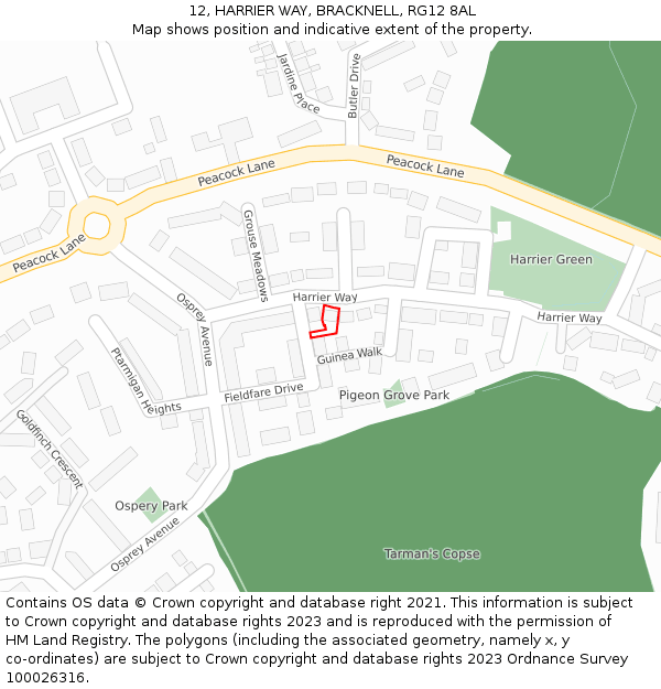 12, HARRIER WAY, BRACKNELL, RG12 8AL: Location map and indicative extent of plot