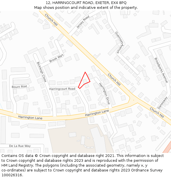 12, HARRINGCOURT ROAD, EXETER, EX4 8PQ: Location map and indicative extent of plot