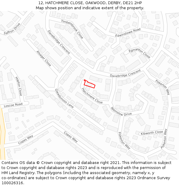 12, HATCHMERE CLOSE, OAKWOOD, DERBY, DE21 2HP: Location map and indicative extent of plot