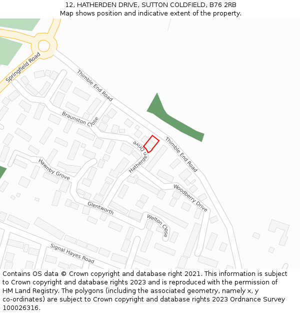 12, HATHERDEN DRIVE, SUTTON COLDFIELD, B76 2RB: Location map and indicative extent of plot