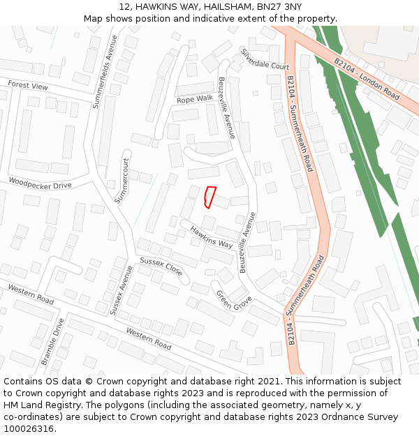 12, HAWKINS WAY, HAILSHAM, BN27 3NY: Location map and indicative extent of plot