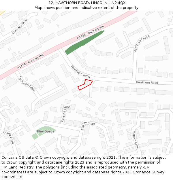 12, HAWTHORN ROAD, LINCOLN, LN2 4QX: Location map and indicative extent of plot