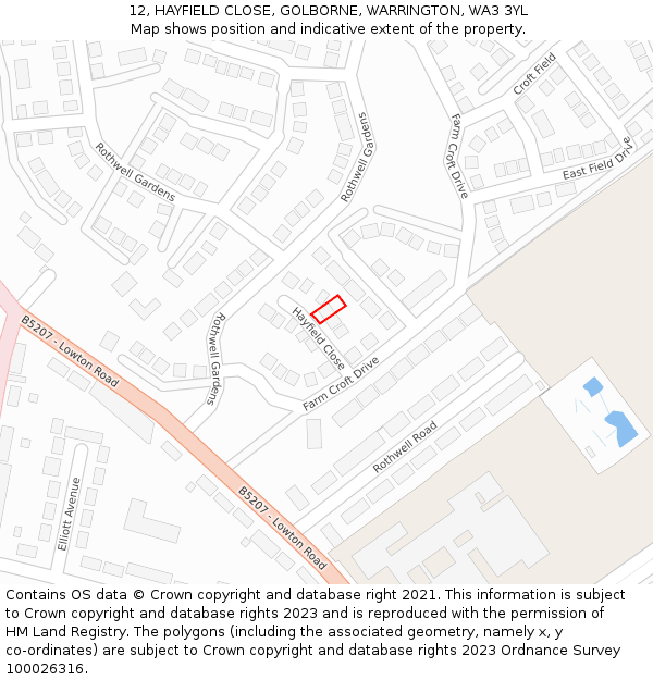 12, HAYFIELD CLOSE, GOLBORNE, WARRINGTON, WA3 3YL: Location map and indicative extent of plot