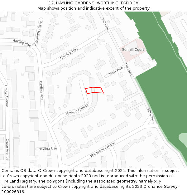 12, HAYLING GARDENS, WORTHING, BN13 3AJ: Location map and indicative extent of plot
