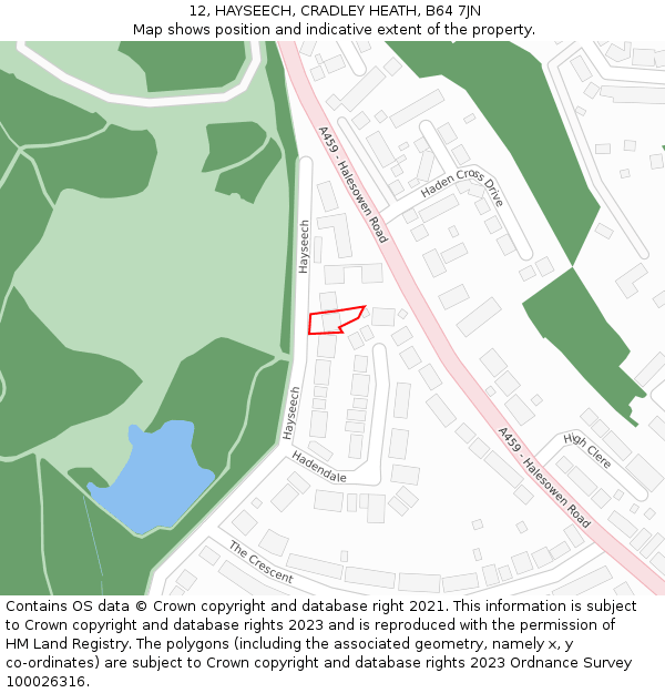 12, HAYSEECH, CRADLEY HEATH, B64 7JN: Location map and indicative extent of plot
