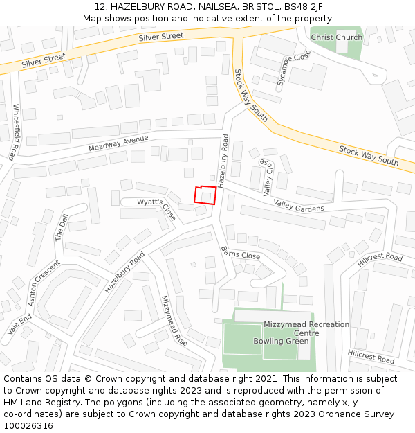 12, HAZELBURY ROAD, NAILSEA, BRISTOL, BS48 2JF: Location map and indicative extent of plot