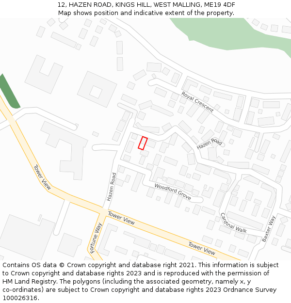 12, HAZEN ROAD, KINGS HILL, WEST MALLING, ME19 4DF: Location map and indicative extent of plot