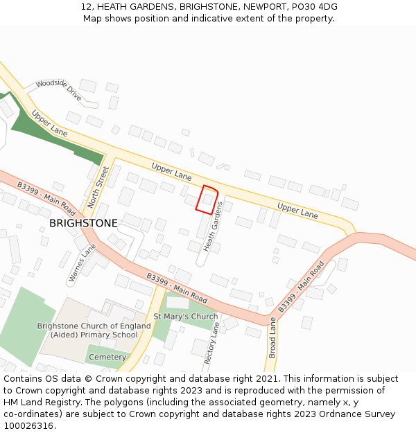 12, HEATH GARDENS, BRIGHSTONE, NEWPORT, PO30 4DG: Location map and indicative extent of plot